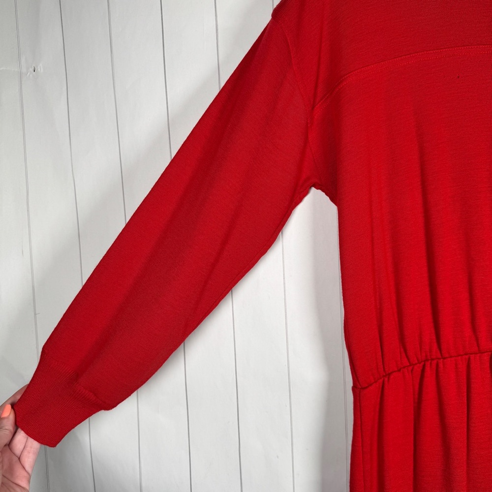 VTG 60s 70s Kiva Sport Red Knit Midi Dress Long Sleeve Modest Housewife size 12 - Picture 2 of 9
